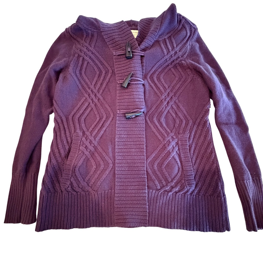 Sonoma Cable Knit Toggle Cardigan Sweater Womens PS Purple Hooded Whimsigoth